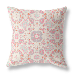 Homeroots 26" X 26" Pink And White Broadcloth Floral Throw Pillow   470806