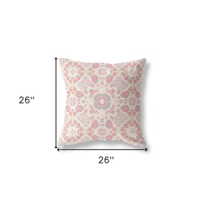 Homeroots 26" X 26" Pink And White Broadcloth Floral Throw Pillow   470806