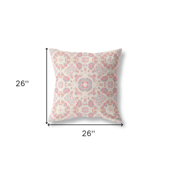 Homeroots 26" X 26" Pink And White Broadcloth Floral Throw Pillow   470806