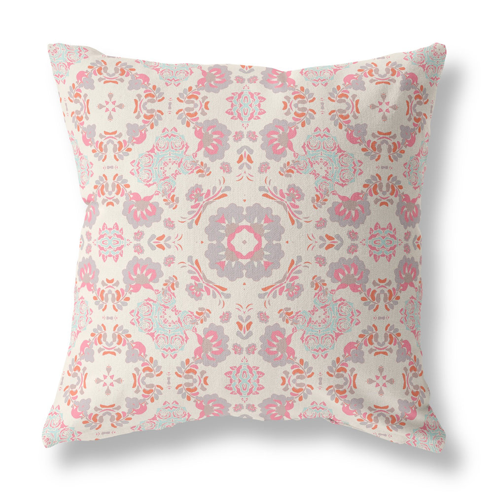 Homeroots 28" X 28" Pink And White Broadcloth Floral Throw Pillow   470807