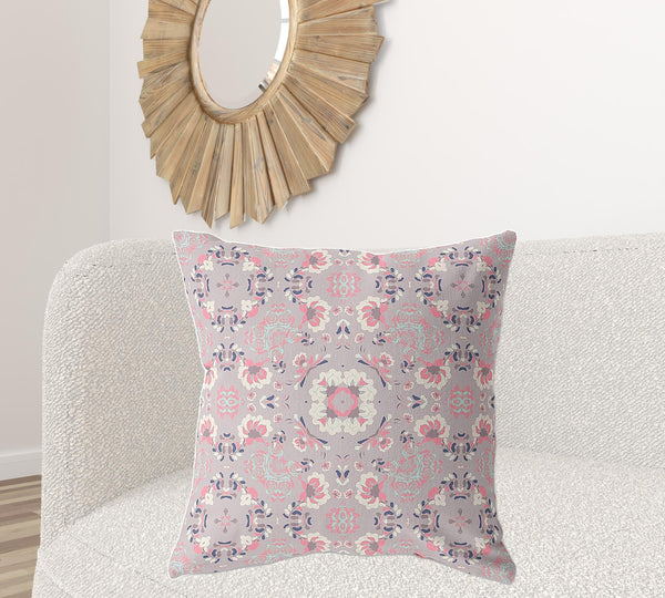 Homeroots 28" X 28" Muted Pink Broadcloth Floral Throw Pillow   470822