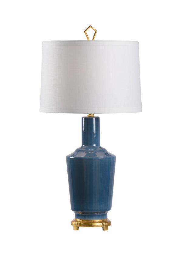 Wildwood Emma Lamp Turkish Blue Glazed Ceramic Table Lamp With Antique Gold Leaf Base, Drum Shade, 32" 47083