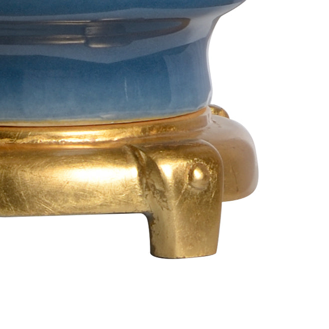 Wildwood Emma Lamp Turkish Blue Glazed Ceramic Table Lamp With Antique Gold Leaf Base, Drum Shade, 32" 47083