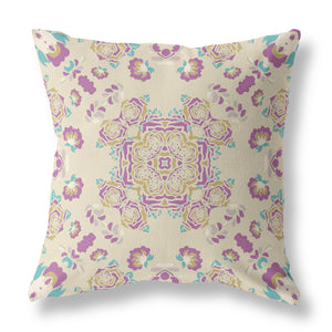 Homeroots 26" X 26" Off White And Purple Broadcloth Floral Throw Pillow   470856