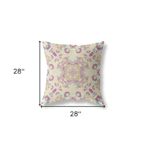 Homeroots 28" X 28" Off White And Purple Broadcloth Floral Throw Pillow   470857