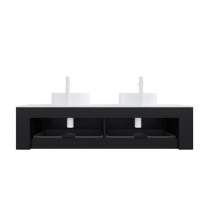English Elm Dina 60" Modern Wall-Mounted Bathroom Vanity With Dual Ceramic Sinks & Storage, Pre-Assembled Black Design W2615S00128