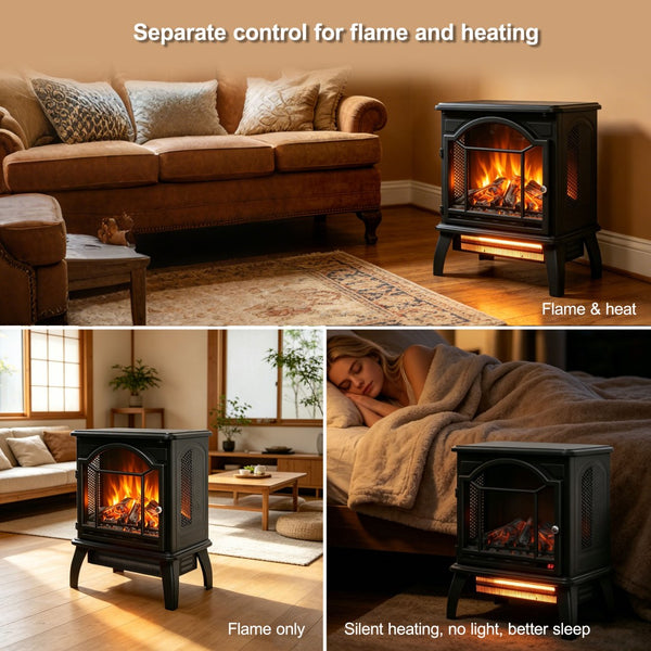 English Elm 18 Inch Infrared Quartz Freestanding Electric Fireplace Stove with 3d Flame Effect W1769112699