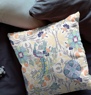 Homeroots 26" X 26" Off White And Yellow Broadcloth Floral Throw Pillow   470921