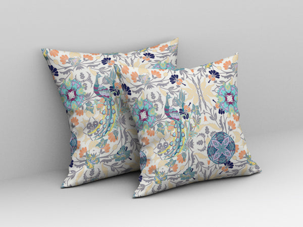 Homeroots 26" X 26" Off White And Yellow Broadcloth Floral Throw Pillow   470921