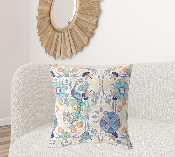 Homeroots 26" X 26" Off White And Yellow Broadcloth Floral Throw Pillow   470921