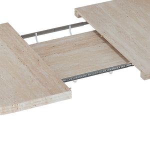 English Elm 55.11"-70.86" Extendable Dining Table with Sculpted Striped Legs Seats Six in Modern Style Ancient White W757P411790
