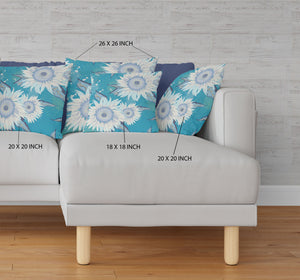 Homeroots 26" X 26" Blue Aqua And White Broadcloth Floral Throw Pillow   470961