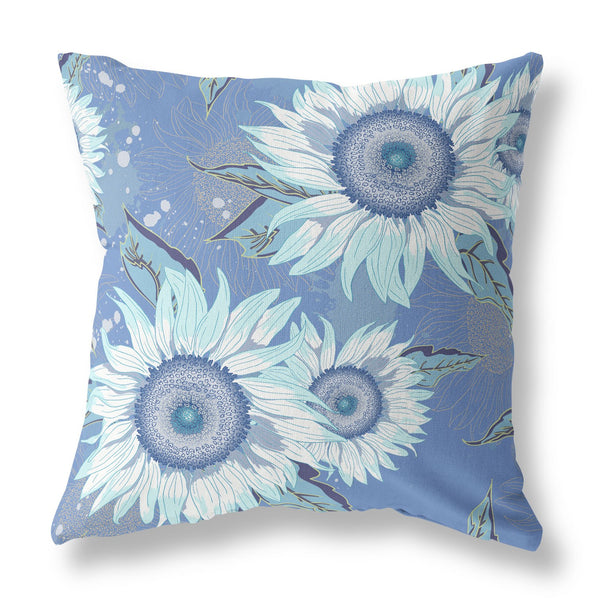 Homeroots 26" X 26" Blue And White Broadcloth Floral Throw Pillow   470966