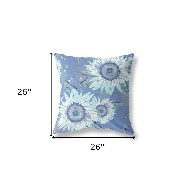 Homeroots 26" X 26" Blue And White Broadcloth Floral Throw Pillow   470966