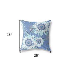 Homeroots 28" X 28" Blue And White Broadcloth Floral Throw Pillow   470967