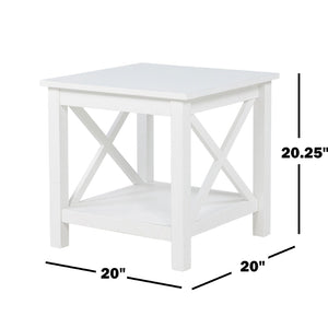 English Elm Square Pine Wood End Table with Open Shelf White Farmhouse Style for Living Rooms B016P473413