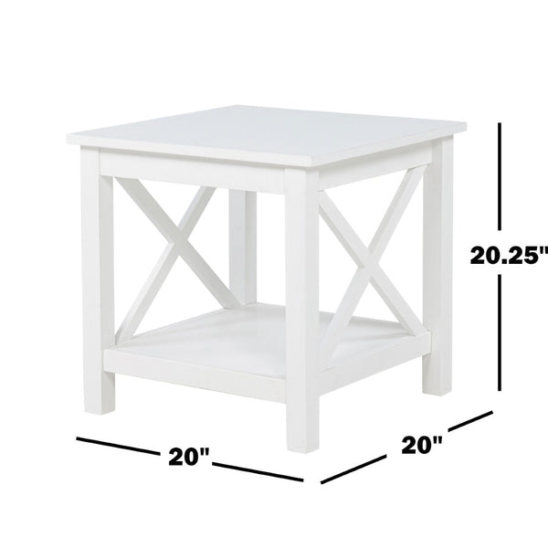 English Elm Square Pine Wood End Table with Open Shelf White Farmhouse Style for Living Rooms B016P473413