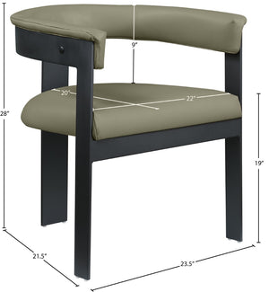 Meridian Furniture Romeo Vegan Leather Dining Chairs Set of Two with Curved Back and Black Metal Frame 470Olive-C