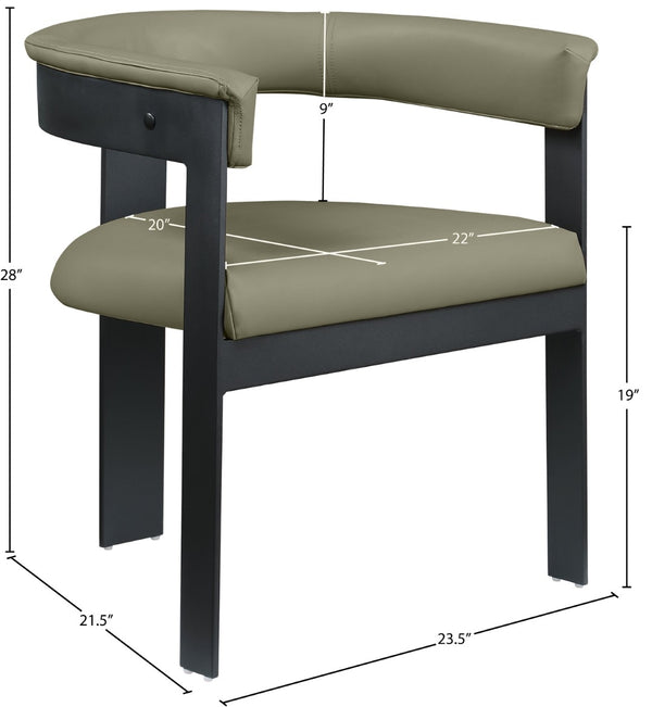 Meridian Furniture Romeo Vegan Leather Dining Chairs Set of Two with Curved Back and Black Metal Frame 470Olive-C
