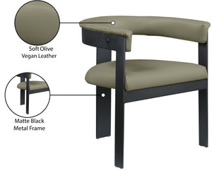 Meridian Furniture Romeo Vegan Leather Dining Chairs Set of Two with Curved Back and Black Metal Frame 470Olive-C