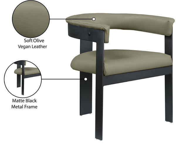 Meridian Furniture Romeo Vegan Leather Dining Chairs Set of Two with Curved Back and Black Metal Frame 470Olive-C