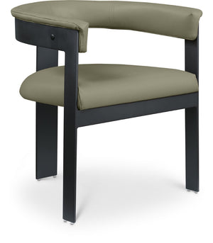 Meridian Furniture Romeo Vegan Leather Dining Chairs Set of Two with Curved Back and Black Metal Frame 470Olive-C