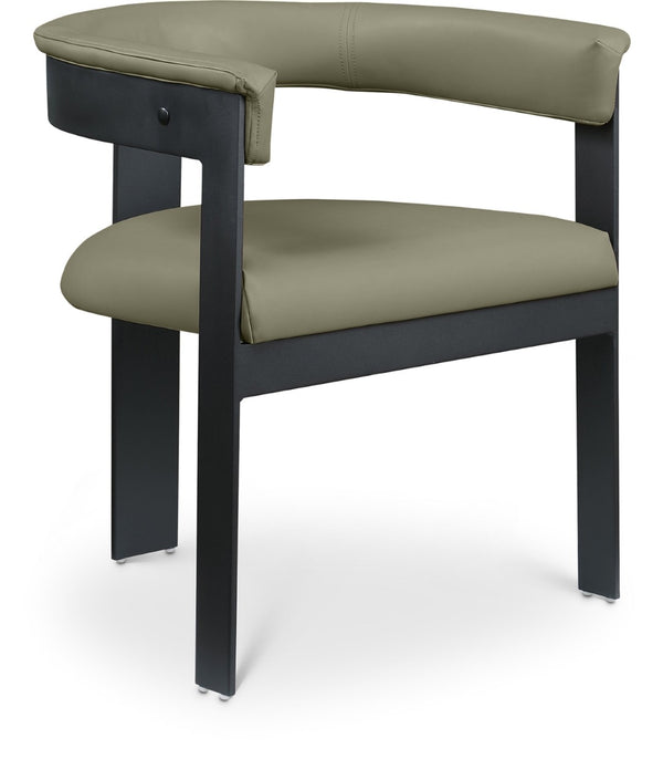 Meridian Furniture Romeo Vegan Leather Dining Chairs Set of Two with Curved Back and Black Metal Frame 470Olive-C