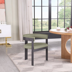 Meridian Furniture Romeo Vegan Leather Dining Chairs Set of Two with Curved Back and Black Metal Frame 470Olive-C