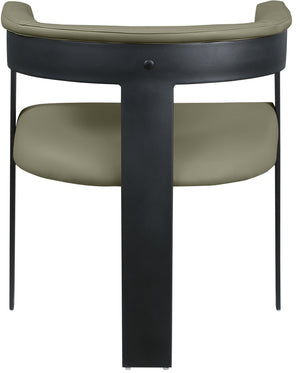 Meridian Furniture Romeo Vegan Leather Dining Chairs Set of Two with Curved Back and Black Metal Frame 470Olive-C