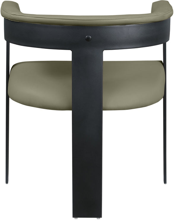 Meridian Furniture Romeo Vegan Leather Dining Chairs Set of Two with Curved Back and Black Metal Frame 470Olive-C