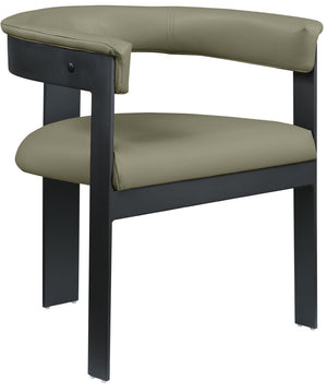 Meridian Furniture Romeo Vegan Leather Dining Chairs Set of Two with Curved Back and Black Metal Frame 470Olive-C