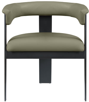 Meridian Furniture Romeo Vegan Leather Dining Chairs Set of Two with Curved Back and Black Metal Frame 470Olive-C