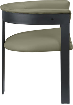 Meridian Furniture Romeo Vegan Leather Dining Chairs Set of Two with Curved Back and Black Metal Frame 470Olive-C