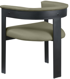 Meridian Furniture Romeo Vegan Leather Dining Chairs Set of Two with Curved Back and Black Metal Frame 470Olive-C