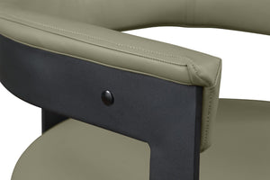 Meridian Furniture Romeo Vegan Leather Dining Chairs Set of Two with Curved Back and Black Metal Frame 470Olive-C