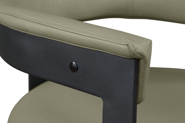 Meridian Furniture Romeo Vegan Leather Dining Chairs Set of Two with Curved Back and Black Metal Frame 470Olive-C