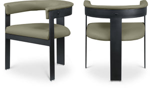 Meridian Furniture Romeo Vegan Leather Dining Chairs Set of Two with Curved Back and Black Metal Frame 470Olive-C