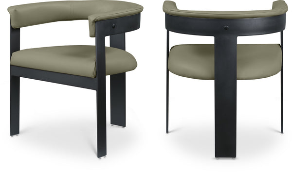 Meridian Furniture Romeo Vegan Leather Dining Chairs Set of Two with Curved Back and Black Metal Frame 470Olive-C