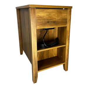 English Elm Farmhouse Nightstand with Charging Station and Barn Door Drawer — USB-C, AC Outlets, Compact Storage Antique brown W1412P230409