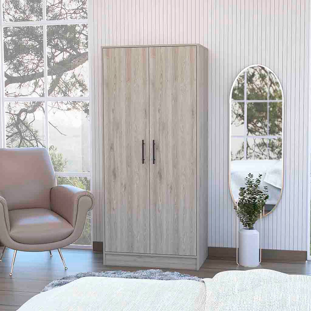 English Elm Rio Light Gray Double Door Armoire 71" High with Hanging Rod, Top Shelf & Hidden Bottom Drawer for Spacious Bedroom Storage B128S00113