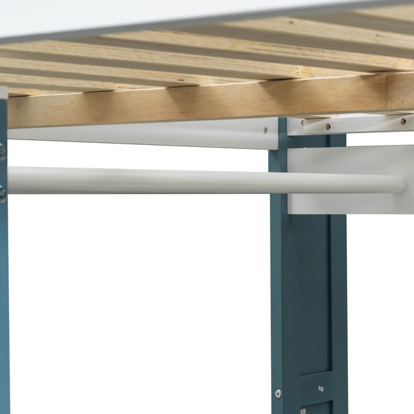 English Elm Full Size Wood Loft Bed With Desk, Storage Shelves & Clothes Rails - Modern Space-Saving Design N7090005007C