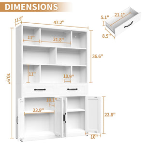 English Elm 71" Tall Metal Bookcase with Open Shelves Drawers and Cabinet Doors for Modern Office T2398S00002