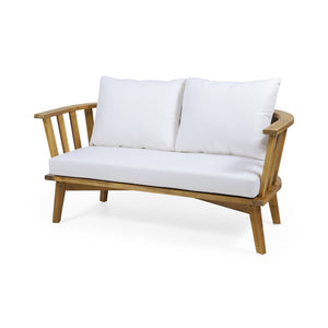English Elm Christopher Knight Home® - Outdoor Wooden Loveseat with Teak Finish & White Water-Resistant Cushions, Acacia Frame, 2-Seat Durable Comfort (55.5" W) 70334.00WHI