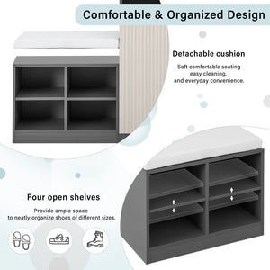 English Elm U_style Entryway Console Set with Wavy Doors Cushioned Bench and Adjustable Shoe Storage N711P345166M