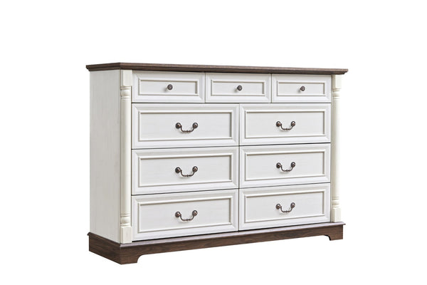 English Elm 8 Drawer Farmhouse Chest Distressed Two-tone Wood Grain Finish Antique Hardware W2393P252368
