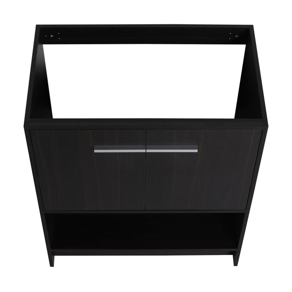 English Elm 30" Freestanding Bathroom Vanity Cabinet with 2 Doors, Integrated Basin & Open Shelf, Modern Ergonomic Design Dark Oak W1972P268399