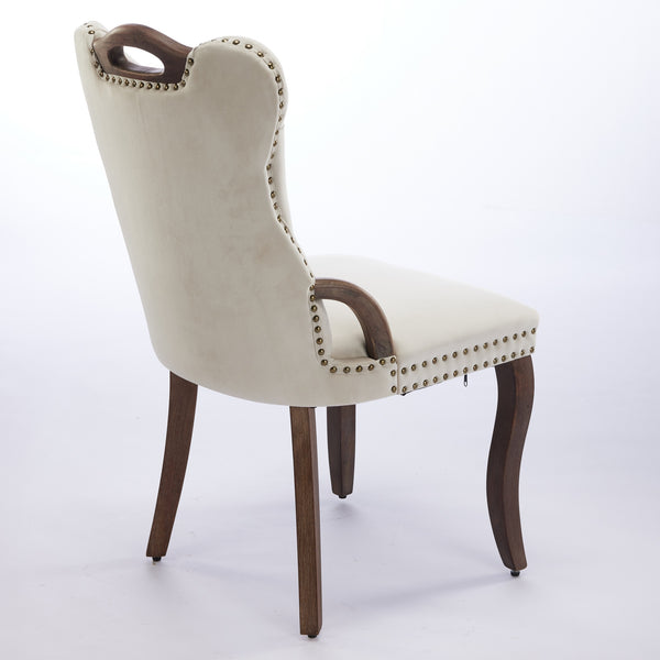 English Elm Velvet Hand-Tufted Dining Chair with Solid Wood Handles and Curved Legs, Vintage Copper Accents Beige W1143P338140