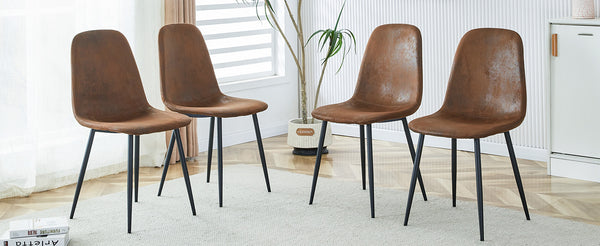 English Elm A set of 4 modern medieval restaurant cushioned side chairs with brown techno-fabric seats & black metal legs, ergonomic comfort and easy assembly (W115149079) W1151P306740