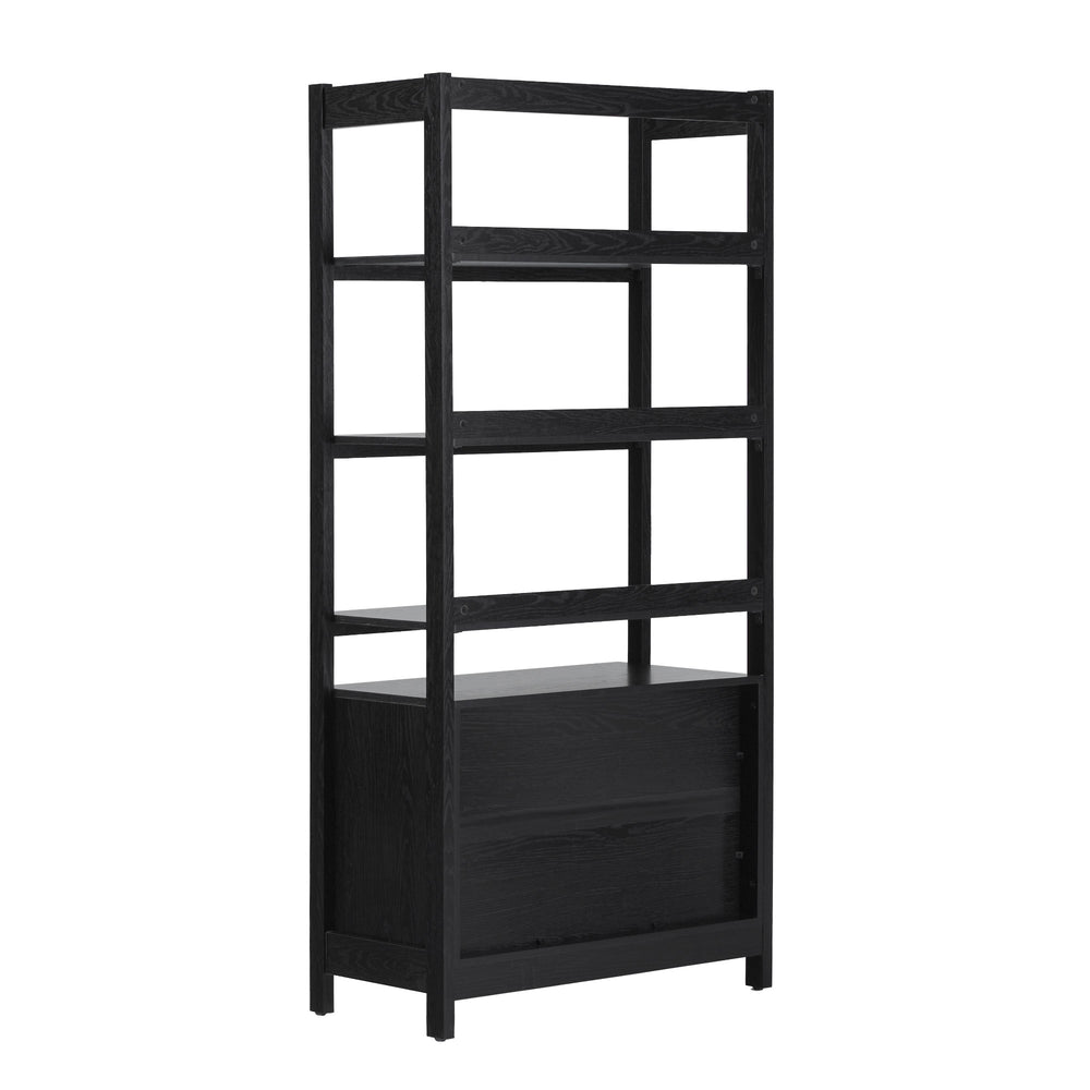 English Elm Walker Edison - Transitional Wide Reeded Bookshelf with Drawers on Bottom for Home Office, Spacious Shelving & Storage Black 75.25 L x 20.63 W x 7 H B185P200187