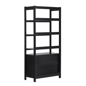 English Elm Walker Edison - Transitional Wide Reeded Bookshelf with Drawers on Bottom for Home Office, Spacious Shelving & Storage Black 75.25 L x 20.63 W x 7 H B185P200187